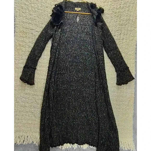 Vintage Hendi Ruffle Sweater Cardigan Faux Fur Trench Wool Belt - Picture 10 of 16